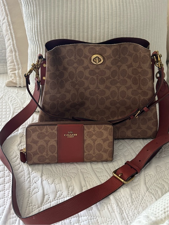 Coach Handbags - Coach Signature Canvas Shoulder Bag and Zip Wallet in Brown/Saddle